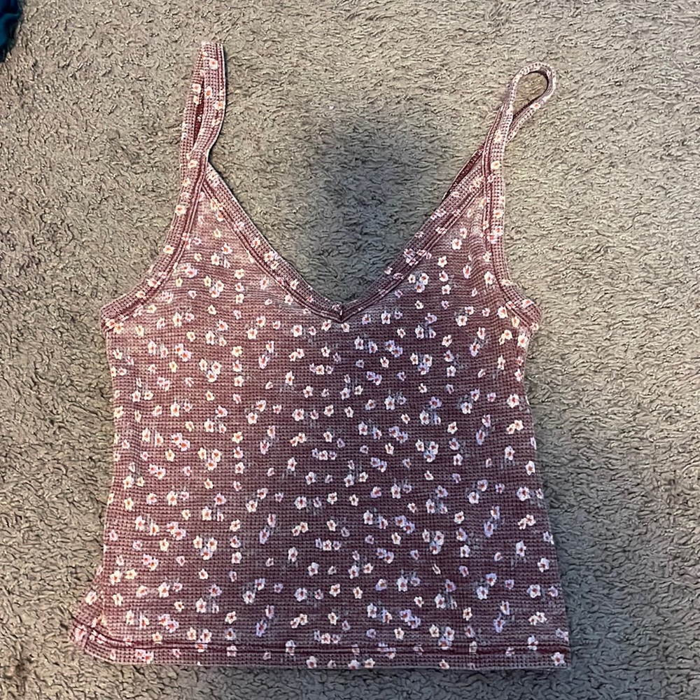 maroon spaghetti strap tank top with flowers